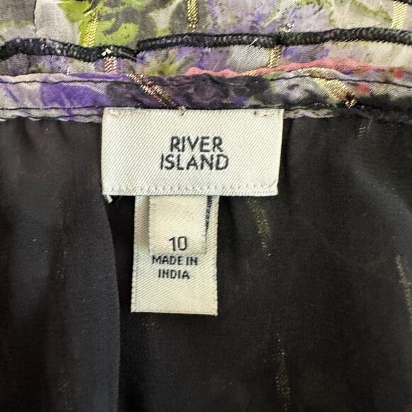 River island Paisley Ruffle Tiered Gold Metallic Accent Deep V - Picture 8 of 16